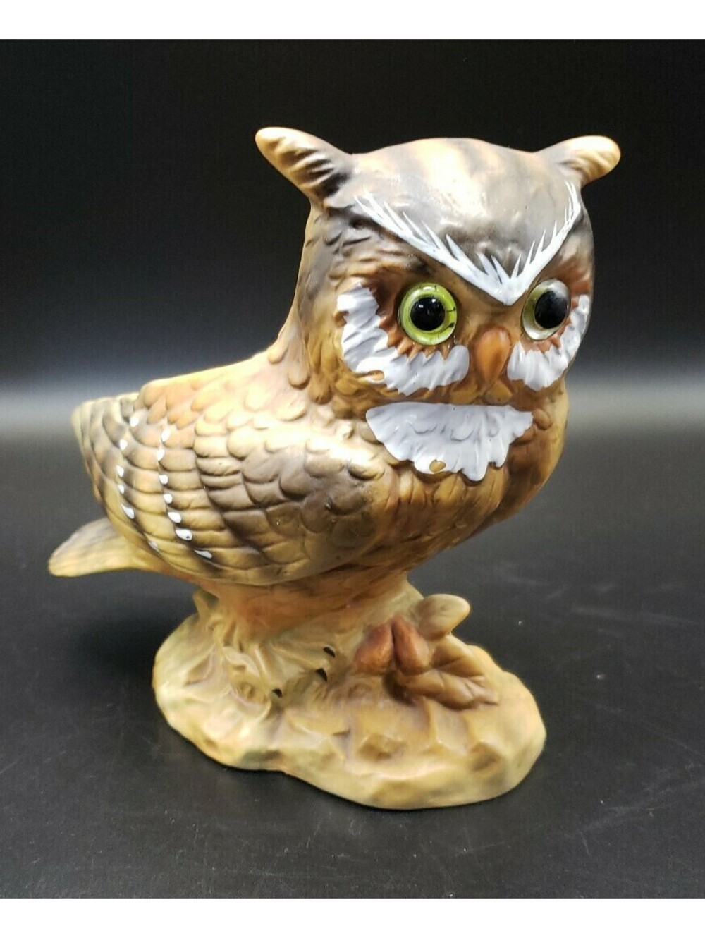 Vintage Lefton Owl Planter Full Body Bird Great Horned Owl Glass Eyes Ceramic